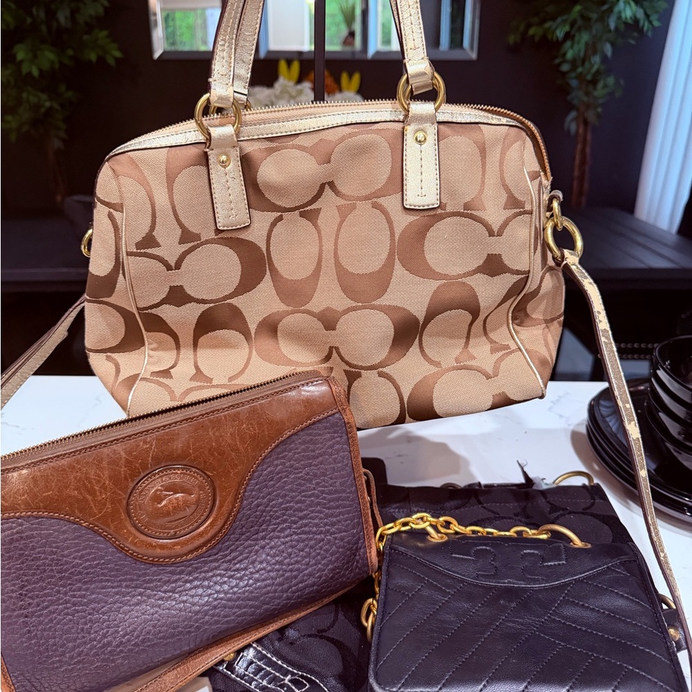 Coach Khaki and Chalk Signature Canvas Shoulder Satchel